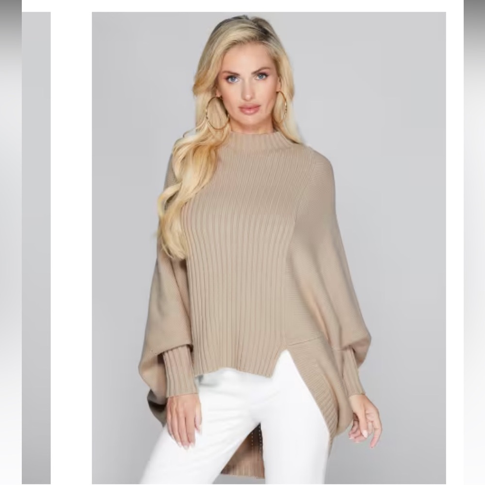 Marciano Elegant Beige Oversized High Neck Batwing Sweater - Size M